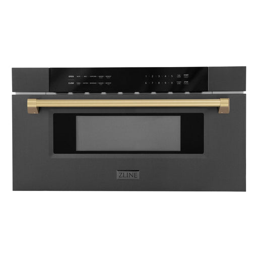 ZLINE 30" Autograph Edition Built-In Microwave Drawer In Black Stainless Steel with Champagne Bronze Accents, MWDZ-30-BS-CB ZLINE