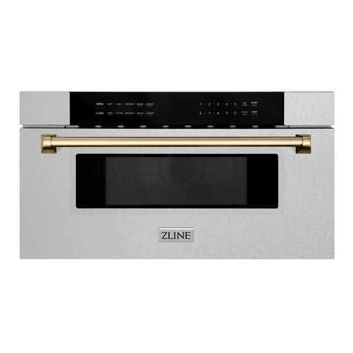 ZLINE 30" Autograph Edition Built-In Microwave Drawer In DuraSnow® Stainless Steel With Champagne Bronze Accents, MWDZ-30-SS-CB ZLINE