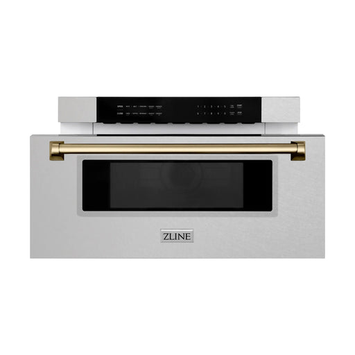 ZLINE 30" Autograph Edition Built-In Microwave Drawer In DuraSnow® Stainless Steel With Champagne Bronze Accents, MWDZ-30-SS-CB ZLINE