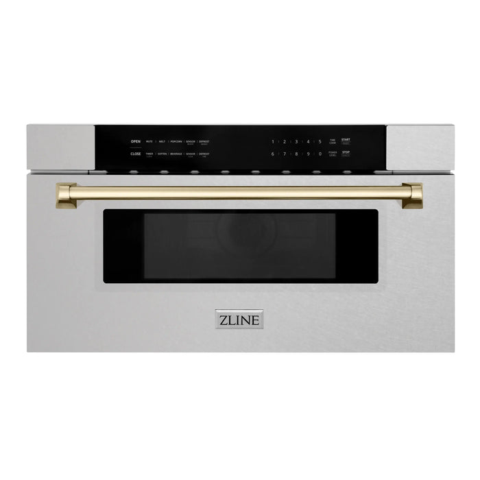 ZLINE 30" Autograph Edition Built-In Microwave Drawer In DuraSnow® Stainless Steel With Gold Accents, MWDZ-30-SS-G ZLINE