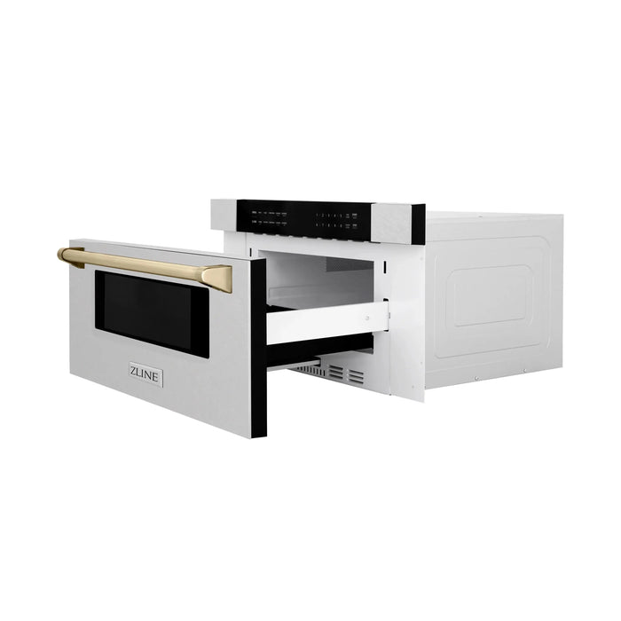 ZLINE 30" Autograph Edition Built-In Microwave Drawer In DuraSnow® Stainless Steel With Gold Accents, MWDZ-30-SS-G ZLINE