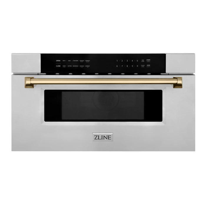 ZLINE 30" Autograph Edition Built-In Microwave Drawer In Stainless Steel With Champagne Bronze Accents, MWDZ-30-CB ZLINE