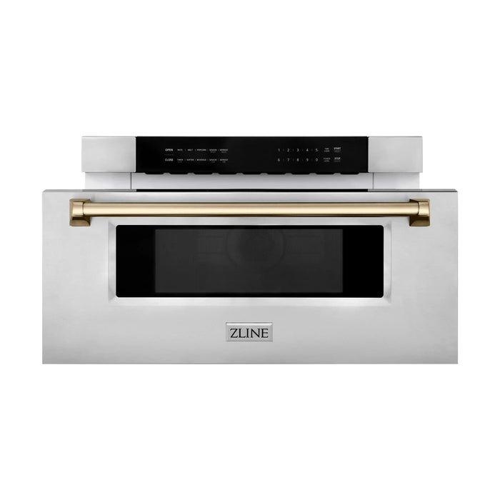 ZLINE 30" Autograph Edition Built-In Microwave Drawer In Stainless Steel With Champagne Bronze Accents, MWDZ-30-CB ZLINE