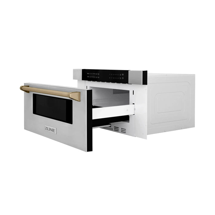 ZLINE 30" Autograph Edition Built-In Microwave Drawer In Stainless Steel With Champagne Bronze Accents, MWDZ-30-CB ZLINE