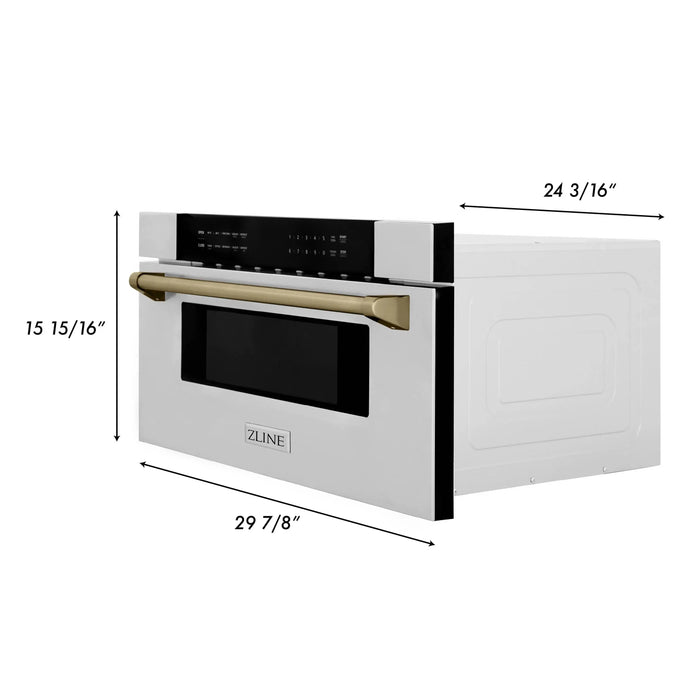 ZLINE 30" Autograph Edition Built-In Microwave Drawer In Stainless Steel With Champagne Bronze Accents, MWDZ-30-CB ZLINE