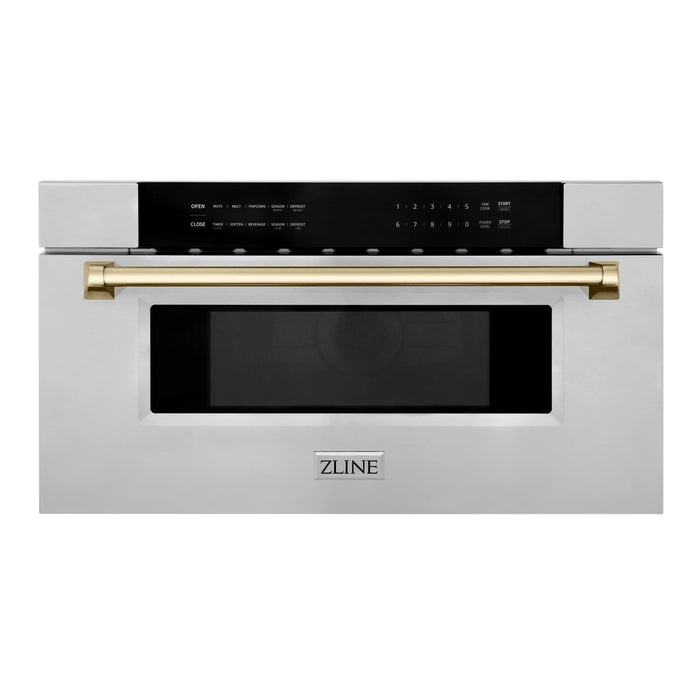 ZLINE 30" Autograph Edition Built-In Microwave Drawer In Stainless Steel With Gold Accents, MWDZ-30-G ZLINE