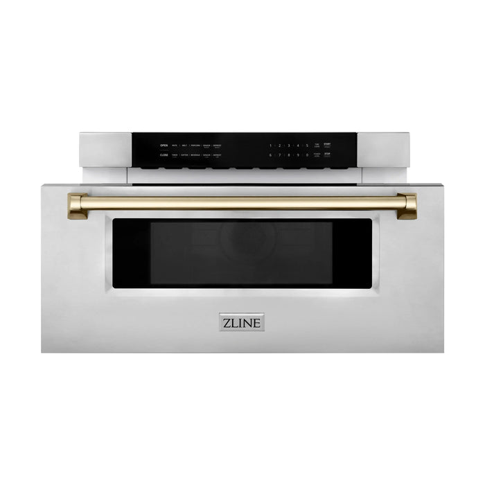 ZLINE 30" Autograph Edition Built-In Microwave Drawer In Stainless Steel With Gold Accents, MWDZ-30-G ZLINE