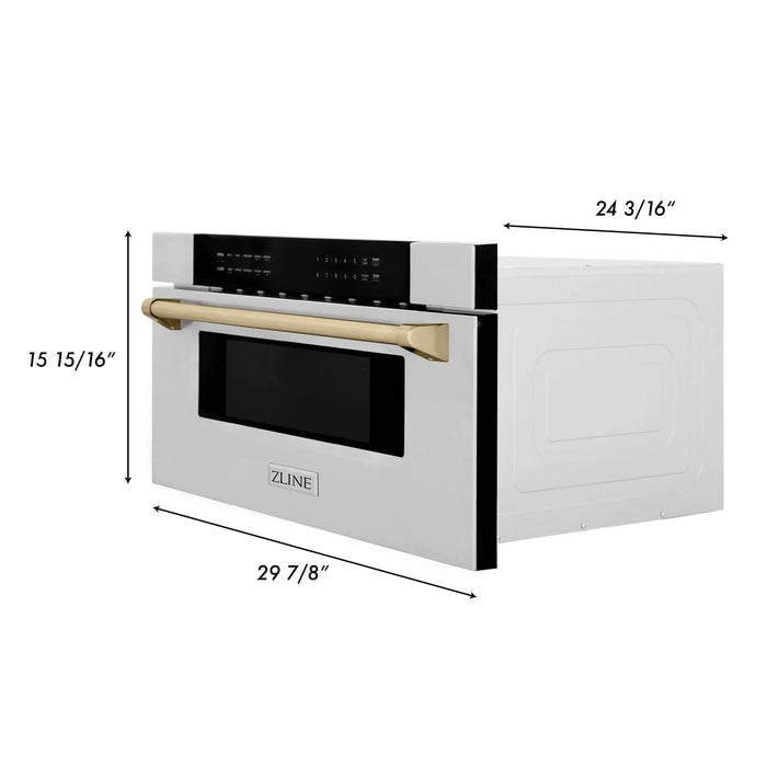 ZLINE 30" Autograph Edition Built-In Microwave Drawer In Stainless Steel With Gold Accents, MWDZ-30-G ZLINE
