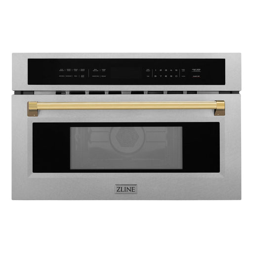 ZLINE 30" Autograph Edition Built-in Convection Microwave Oven in DuraSnow® Stainless Steel with Gold Accents, MWOZ-30-SS-G ZLINE Dreamwood Living