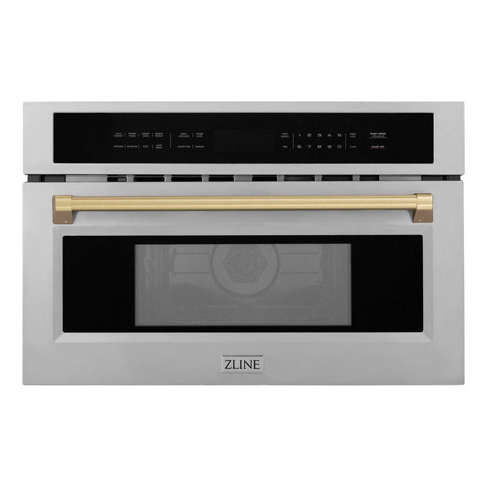 ZLINE 30" Autograph Edition Built-in Convection Microwave Oven in Stainless Steel with Champagne Bronze Accents, MWOZ-30-CB ZLINE