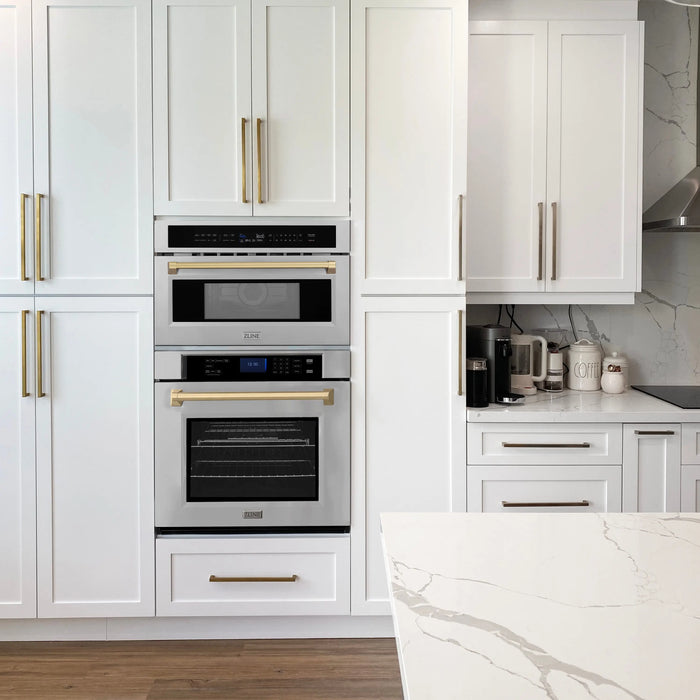 ZLINE 30" Autograph Edition Built-in Convection Microwave Oven in Stainless Steel with Champagne Bronze Accents, MWOZ-30-CB ZLINE