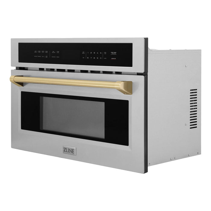 ZLINE 30" Autograph Edition Built-in Convection Microwave Oven in Stainless Steel with Champagne Bronze Accents, MWOZ-30-CB ZLINE