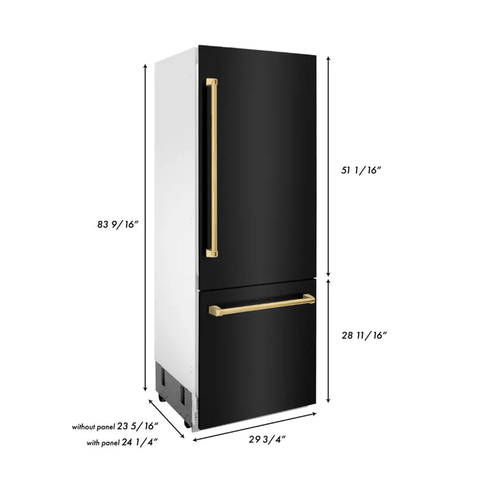 ZLINE 30" Autograph Edition Built-in Refrigerator in Black Stainless Steel with Gold Accents, RBIVZ-BS-30-G ZLINE Dreamwood Living