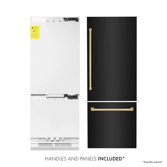 ZLINE 30" Autograph Edition Built-in Refrigerator in Black Stainless Steel with Gold Accents, RBIVZ-BS-30-G ZLINE Dreamwood Living