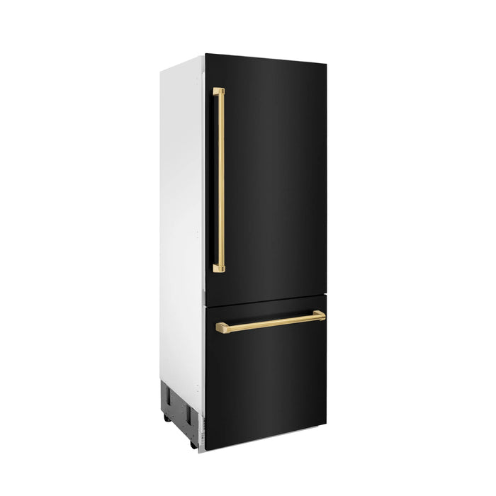 ZLINE 30" Autograph Edition Built-in Refrigerator in Black Stainless Steel with Gold Accents, RBIVZ-BS-30-G ZLINE Dreamwood Living
