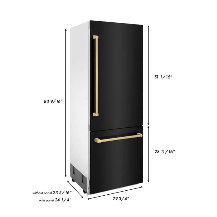 ZLINE 30" Autograph Edition Built-in Refrigerator in Black Stainless with Champagne Bronze Accents, RBIVZ-BS-30-CB ZLINE Dreamwood Living