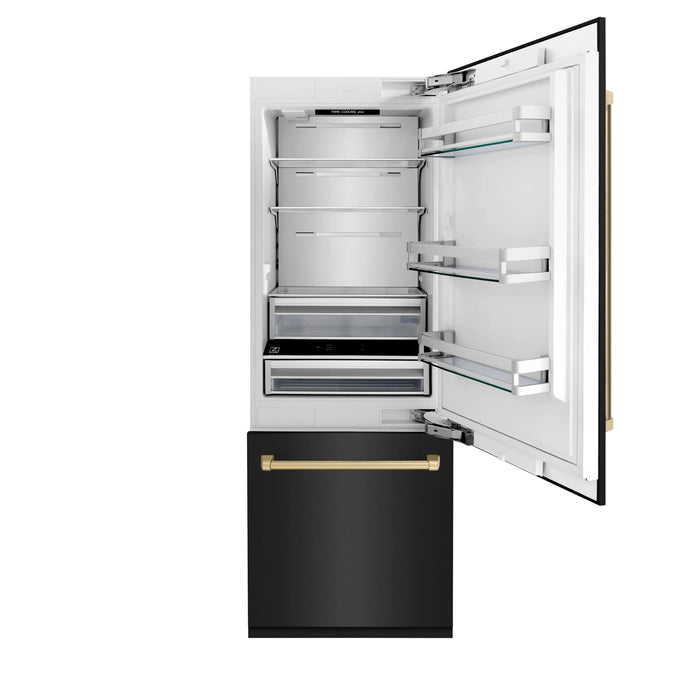 ZLINE 30" Autograph Edition Built-in Refrigerator in Black Stainless with Champagne Bronze Accents, RBIVZ-BS-30-CB ZLINE Dreamwood Living