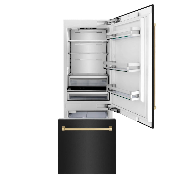 ZLINE 30" Autograph Edition Built-in Refrigerator in Black Stainless with Champagne Bronze Accents, RBIVZ-BS-30-CB ZLINE Dreamwood Living