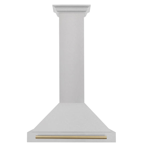 ZLINE 30" Autograph Edition Convertible Wall Mount Range Hood in DuraSnow® Stainless Steel with Champagne Bronze Handle, KB4SNZ-30-CB ZLINE