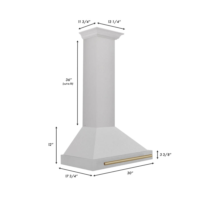 ZLINE 30" Autograph Edition Convertible Wall Mount Range Hood in DuraSnow® Stainless Steel with Champagne Bronze Handle, KB4SNZ-30-CB ZLINE
