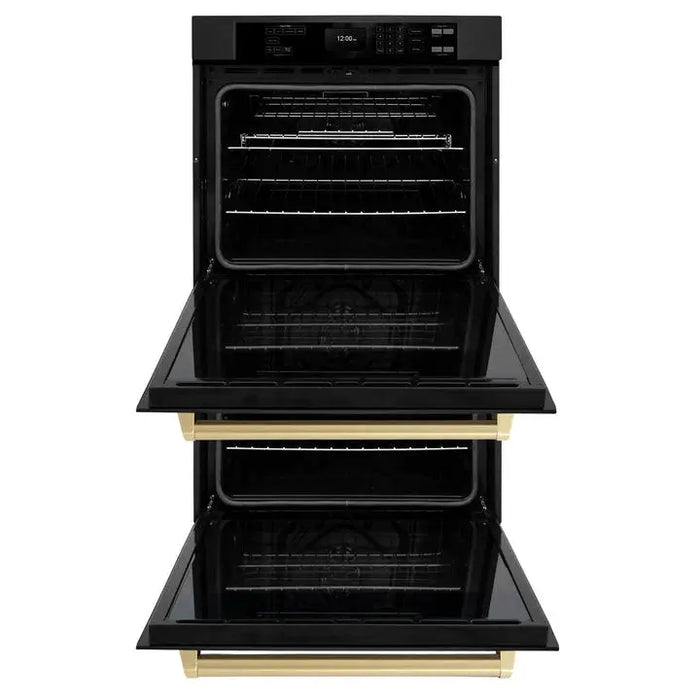ZLINE 30" Autograph Edition Double Wall Oven with Air Fry and Self-Clean in Black and Champagne Bronze Handle, WADBZ-30-CB ZLINE Dreamwood Living
