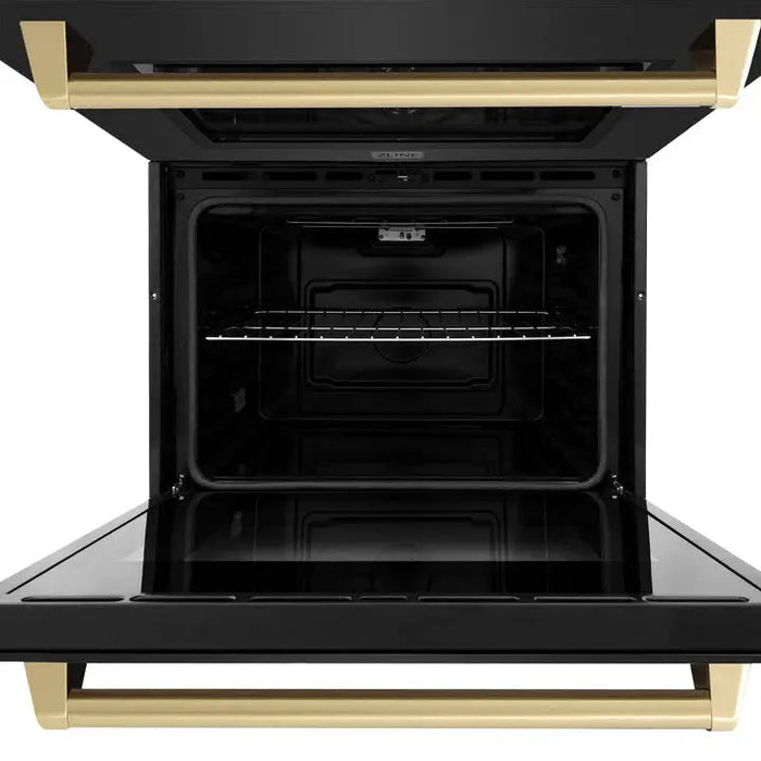 ZLINE 30" Autograph Edition Double Wall Oven with Air Fry and Self-Clean in Black and Champagne Bronze Handle, WADBZ-30-CB ZLINE Dreamwood Living