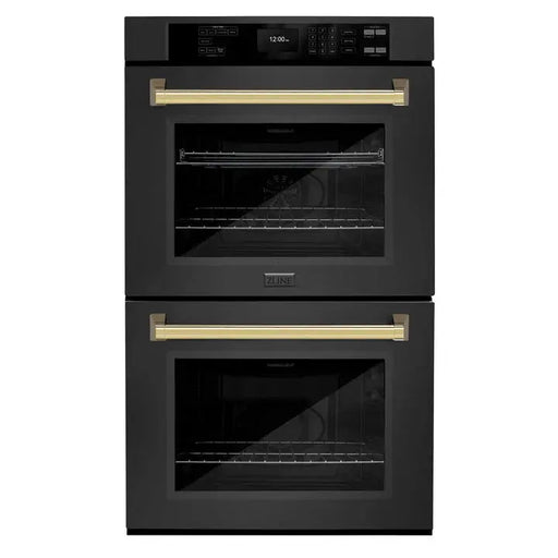 ZLINE 30" Autograph Edition Double Wall Oven with Air Fry and Self-Clean in Black and Gold Handle, WADBZ-30-G ZLINE Dreamwood Living
