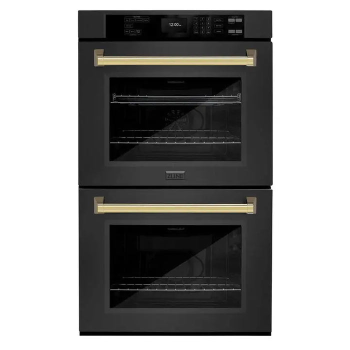 ZLINE 30" Autograph Edition Double Wall Oven with Air Fry and Self-Clean in Black and Gold Handle, WADBZ-30-G ZLINE Dreamwood Living