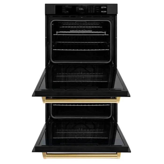 ZLINE 30" Autograph Edition Double Wall Oven with Air Fry and Self-Clean in Black and Gold Handle, WADBZ-30-G ZLINE Dreamwood Living