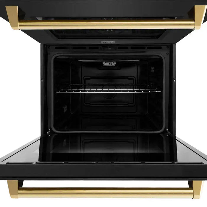 ZLINE 30" Autograph Edition Double Wall Oven with Air Fry and Self-Clean in Black and Gold Handle, WADBZ-30-G ZLINE Dreamwood Living
