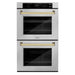 ZLINE 30" Autograph Edition Double Wall Oven with Air Fry and Self-Clean in DuraSnow® Stainless Steel and Gold Handle, WADSZ-30-G ZLINE Dreamwood Living