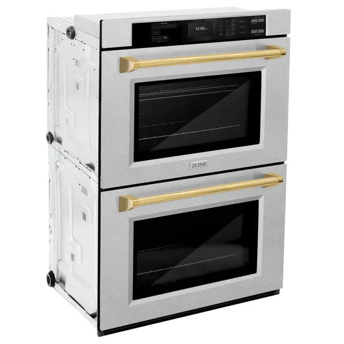 ZLINE 30" Autograph Edition Double Wall Oven with Air Fry and Self-Clean in DuraSnow® Stainless Steel and Gold Handle, WADSZ-30-G ZLINE Dreamwood Living