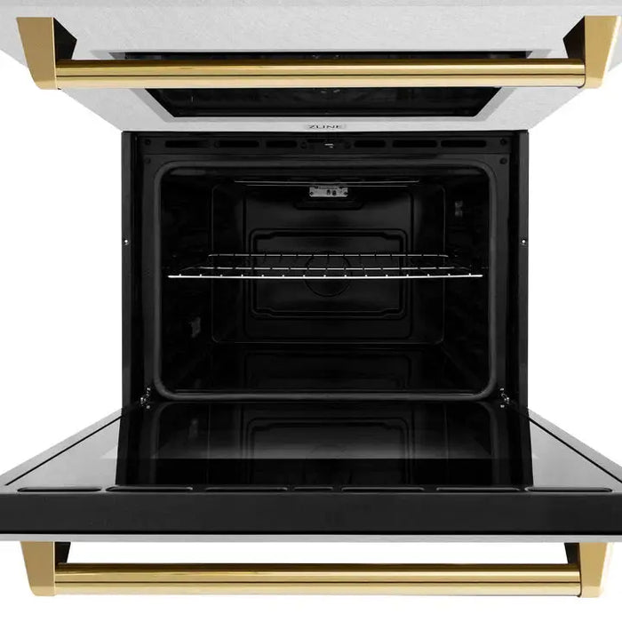 ZLINE 30" Autograph Edition Double Wall Oven with Air Fry and Self-Clean in DuraSnow® Stainless Steel and Gold Handle, WADSZ-30-G ZLINE Dreamwood Living