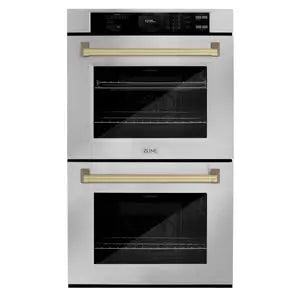 ZLINE 30" Autograph Edition Double Wall Oven with Air Fry and Self-Clean in Stainless Steel and Champagne Bronze Handle, WADZ-30-CB ZLINE Dreamwood Living