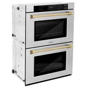 ZLINE 30" Autograph Edition Double Wall Oven with Air Fry and Self-Clean in Stainless Steel and Champagne Bronze Handle, WADZ-30-CB ZLINE Dreamwood Living