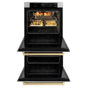 ZLINE 30" Autograph Edition Double Wall Oven with Air Fry and Self-Clean in Stainless Steel and Champagne Bronze Handle, WADZ-30-CB ZLINE Dreamwood Living