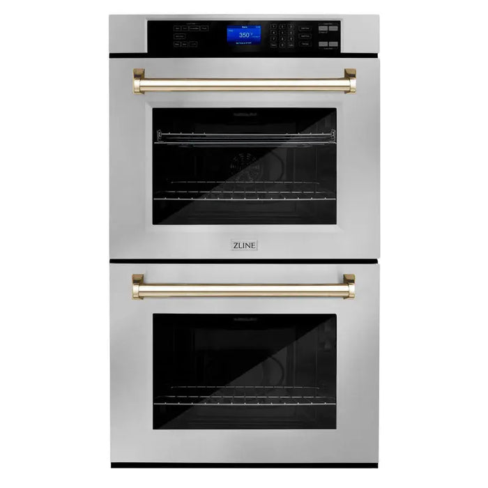 ZLINE 30" Autograph Edition Double Wall Oven with Air Fry and Self-Clean in Stainless Steel and Gold Handle, WADZ-30-G ZLINE Dreamwood Living
