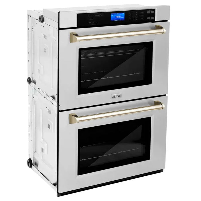ZLINE 30" Autograph Edition Double Wall Oven with Air Fry and Self-Clean in Stainless Steel and Gold Handle, WADZ-30-G ZLINE Dreamwood Living