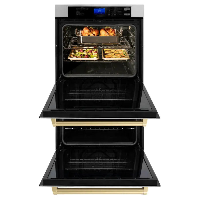 ZLINE 30" Autograph Edition Double Wall Oven with Air Fry and Self-Clean in Stainless Steel and Gold Handle, WADZ-30-G ZLINE Dreamwood Living