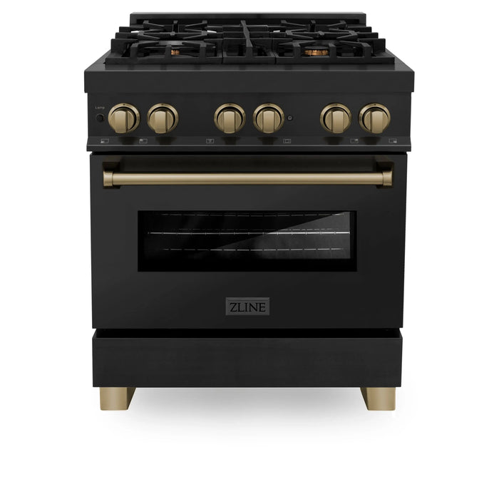 ZLINE 30" Autograph Edition Dual Fuel Range in Black Stainless Steel with Champagne Bronze Accents, RABZ-30-CB ZLINE