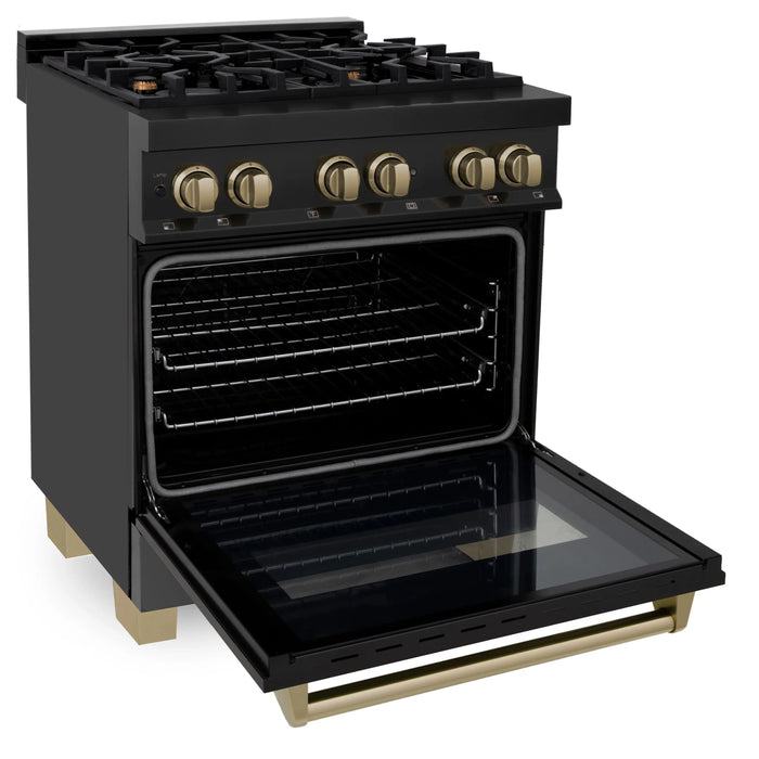 ZLINE 30" Autograph Edition Dual Fuel Range in Black Stainless Steel with Champagne Bronze Accents, RABZ-30-CB ZLINE
