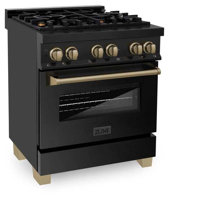 ZLINE 30" Autograph Edition Dual Fuel Range in Black Stainless Steel with Champagne Bronze Accents, RABZ-30-CB ZLINE