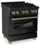 ZLINE 30" Autograph Edition Dual Fuel Range in Black Stainless Steel with Champagne Bronze Accents, RABZ-30-CB ZLINE