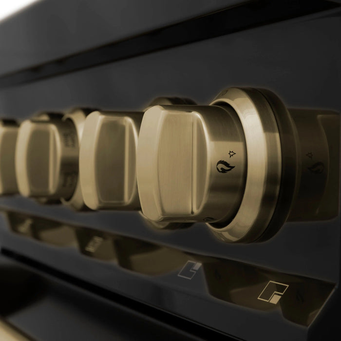 ZLINE 30" Autograph Edition Dual Fuel Range in Black Stainless Steel with Champagne Bronze Accents, RABZ-30-CB ZLINE