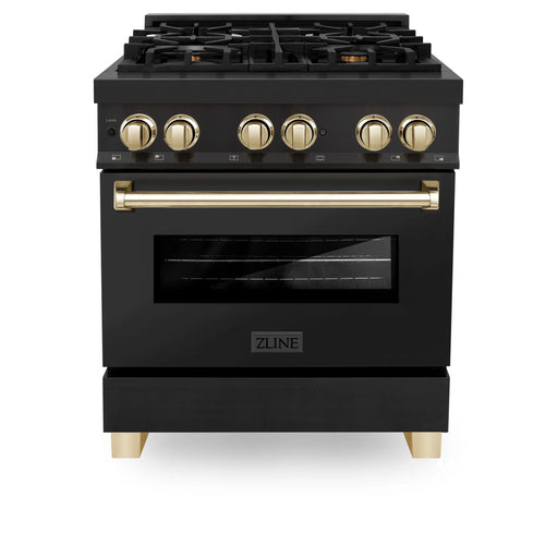 ZLINE 30" Autograph Edition Dual Fuel Range in Black Stainless Steel with Gold Accents, RABZ-30-G ZLINE Dreamwood Living