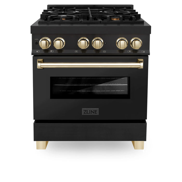 ZLINE 30" Autograph Edition Dual Fuel Range in Black Stainless Steel with Gold Accents, RABZ-30-G ZLINE Dreamwood Living