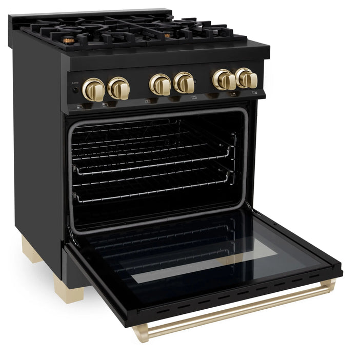 ZLINE 30" Autograph Edition Dual Fuel Range in Black Stainless Steel with Gold Accents, RABZ-30-G ZLINE Dreamwood Living