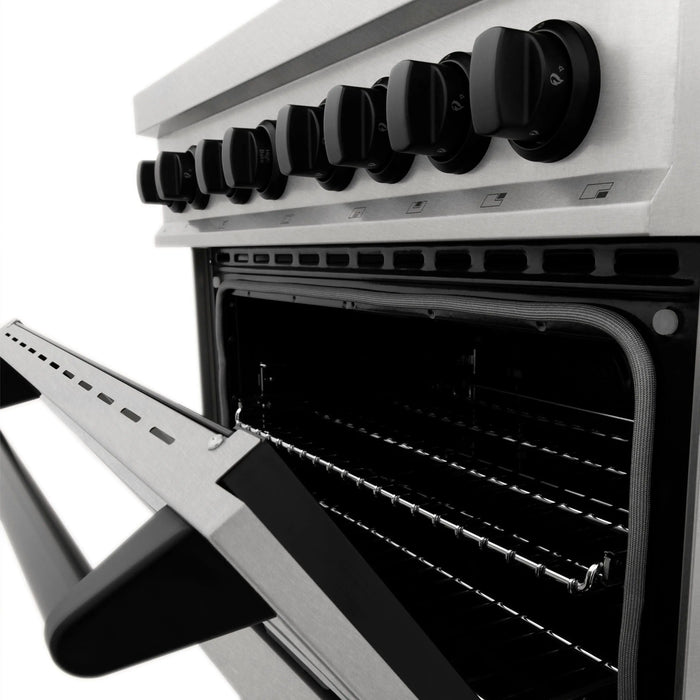 ZLINE 30" Autograph Edition Dual Fuel Range in DuraSnow® Stainless Steel with Matte Black Accents, RASZ-SN-30-MB ZLINE Dreamwood Living