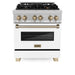 ZLINE 30" Autograph Edition Dual Fuel Range in DuraSnow® Stainless Steel with White Matte Door and Champagne Bronze Accents, RASZ-WM-30-CB ZLINE Dreamwood Living