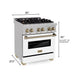 ZLINE 30" Autograph Edition Dual Fuel Range in DuraSnow® Stainless Steel with White Matte Door and Champagne Bronze Accents, RASZ-WM-30-CB ZLINE Dreamwood Living